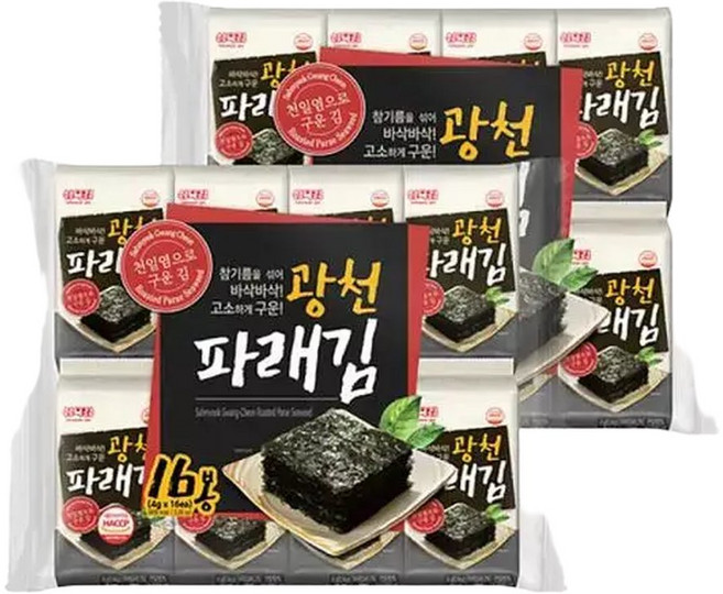 삼육김 광천 파래 도시락김 16단 4g 16봉 8팩 김 식탁김 재래김 자반김, 8개