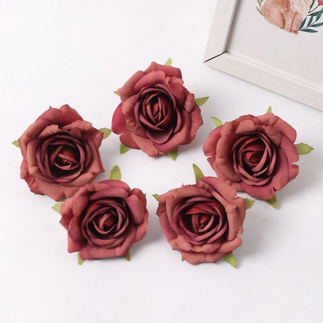仿真花天狼玫瑰假花朵 塑料花 頭飾diy材料, 1個, 棕紅1朵【樣品裝】