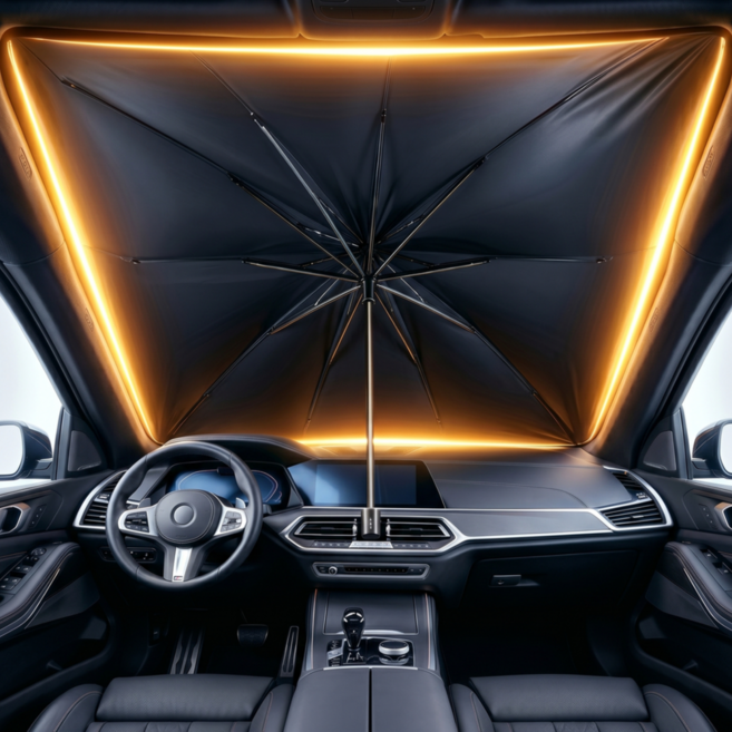 카비노 차량용 앞유리 우산형 햇빛가리개 원터치 접이식 선쉐이드, 암막 블랙(검정), 1개