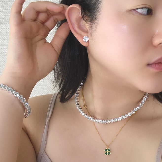 빅 큐빅 테니스목걸이 귀걸이 팔찌 세트