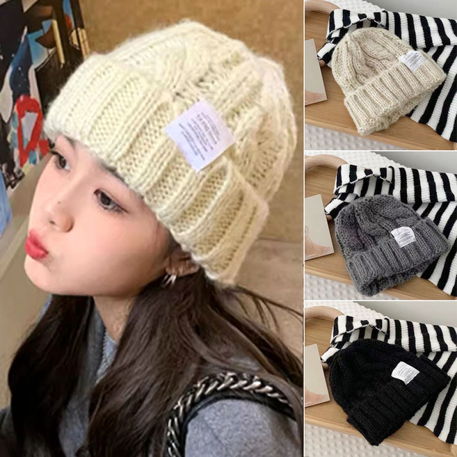 앤아트 포근한 겨울 여성 꽈배기 니트 비니 모자 털모자