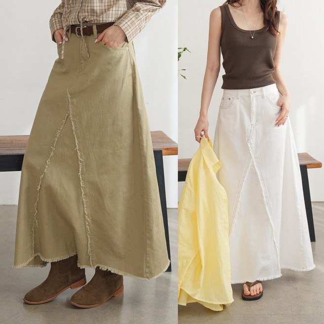 하늘바라기 여성용 라인정리 A라인 코튼 롱스커트