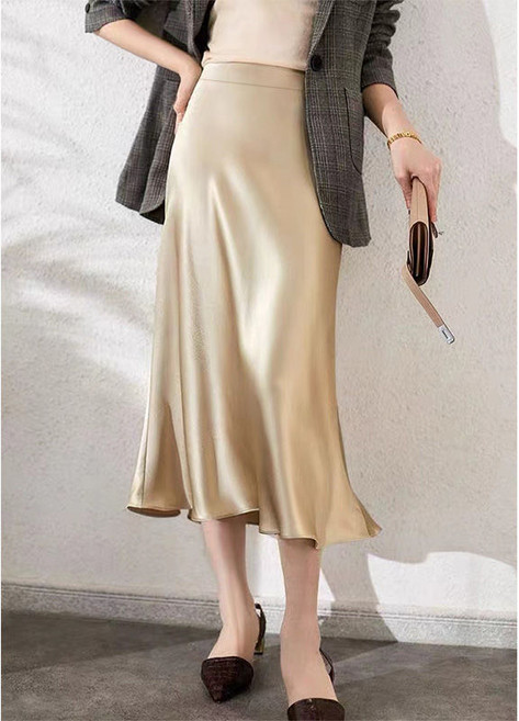 여름 중년 여성 미디 스커트 실크 우아한 슬림 디자인 봄여름 데일리룩 스커트 JS