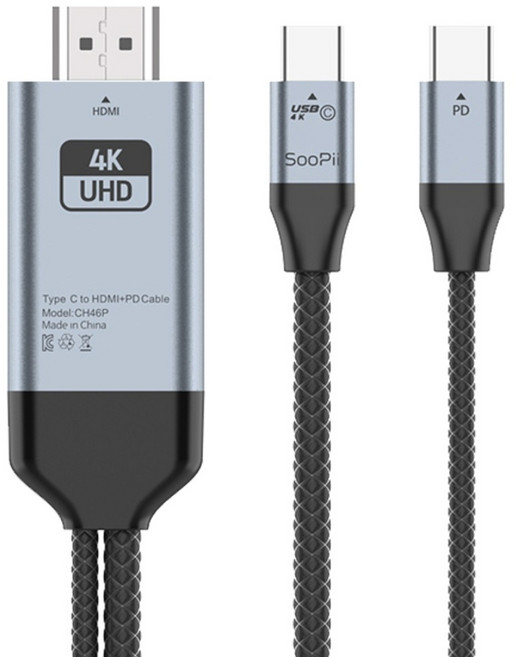 Soopii PD 100W 충전 USB C타입 to HDMI 4K TV연결 미러링 케이블 CH46P, 1개, 2m