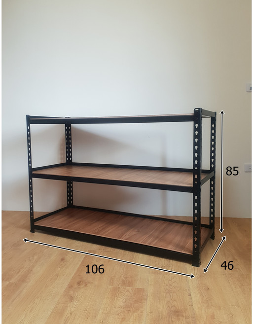 台中懶骨頭角鋼輕型角鋼架 免螺絲DIY置物架 工業風層架, 角鋼:平光黑,木板:MDF雙面貼皮, 3層