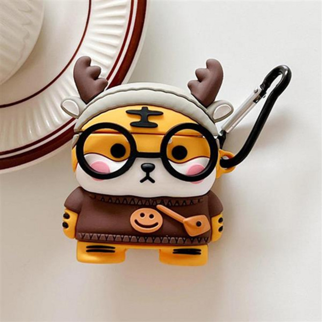 에어팟 3/2/1/프로 귀여운 안경 호랑이 캐릭터 인형 실리콘 이어폰 케이스, 브라운 sap1111, 에어팟3세대