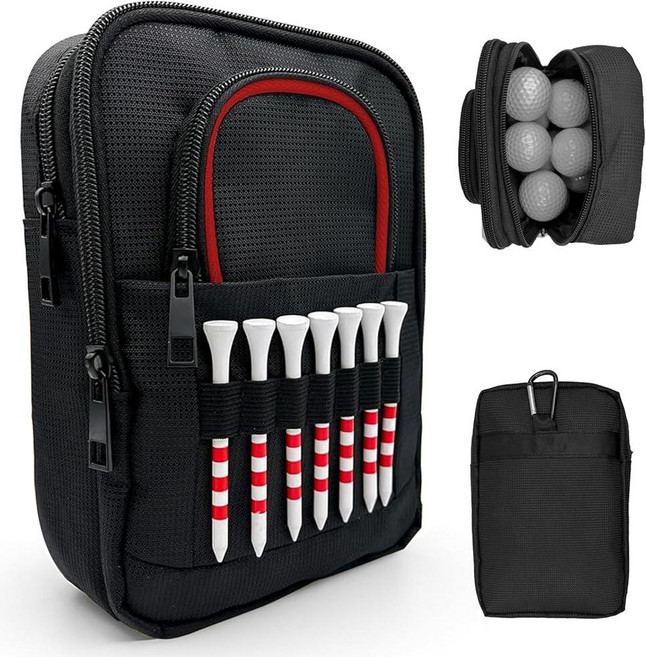 HGNUTAY Golf Valuables 파우치 골프공 가방 골퍼 휴대용 오거나이저 공 티 시장과 같은 도구를 위한 대형 골프 액세서리 파우치 - 남성 및 여성용 선물, Red Edge