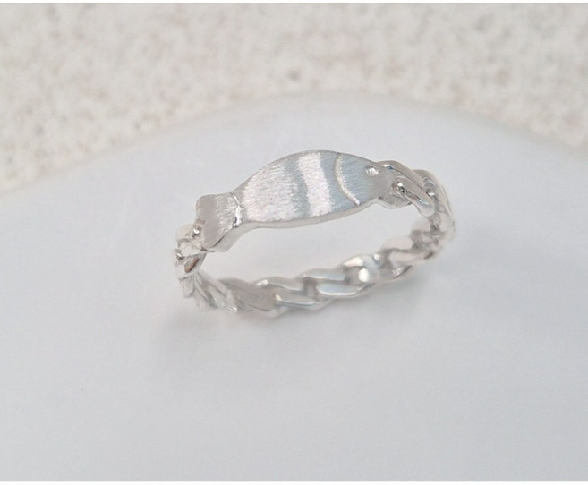 [당일발송] 99.9% 순은 무광 체인 물고기 반지 - 데일리 심플 실버 은 반지 행운 의미 선물