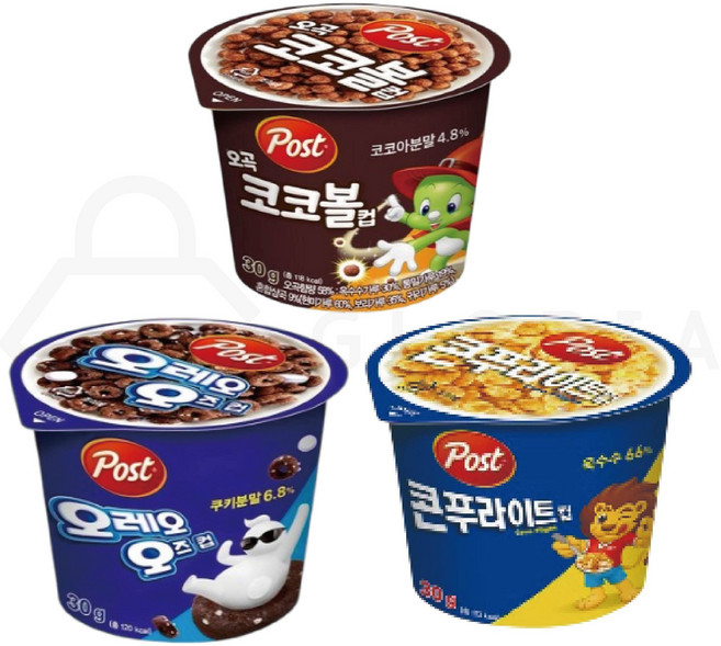 동서 포스트 컵시리얼 30g 12개 ( 콘푸라이트 4 + 오레오오즈 4 + 오곡코코볼 4 ), 1개