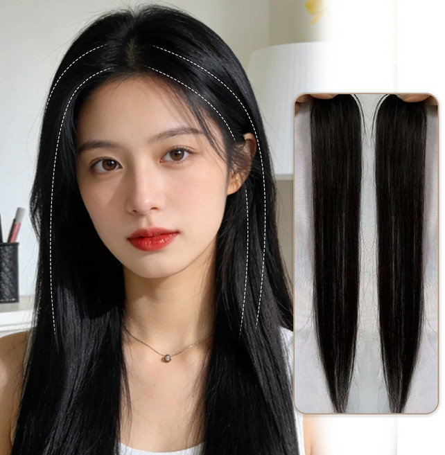 지비킹 여자 옆머리 가발 양쪽세트 인모 100% 40cm, 1개, 블랙