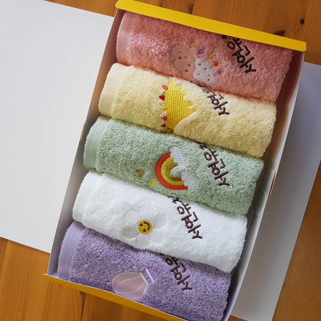 송월 40수코마사 베이비 하트베어 강아지 긴급자동차 귀요미 어린이집 고리수건 5장 6장세트 선물 이름자수, 베이비시리즈(5장), 1세트