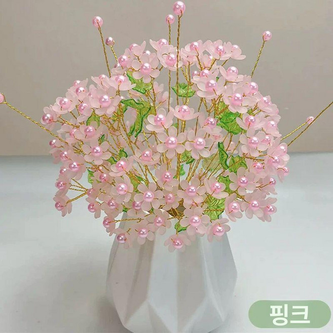왕짱몰 비즈꽃다발만들기 비즈화분 비즈꽃DIY 키트 구슬 재료 세트, 1개, 핑크 1병 미포함
