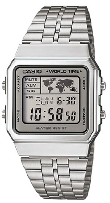 CASIO 經典復古方型世界時間電子錶 中性款