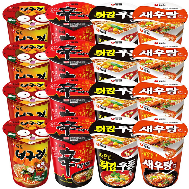 컵라면 소컵 신라면컵4+너구리컵4+튀김우동컵4+새우탕컵4, 신라면4+너구리4+튀김우동4+새우탕4, 1개