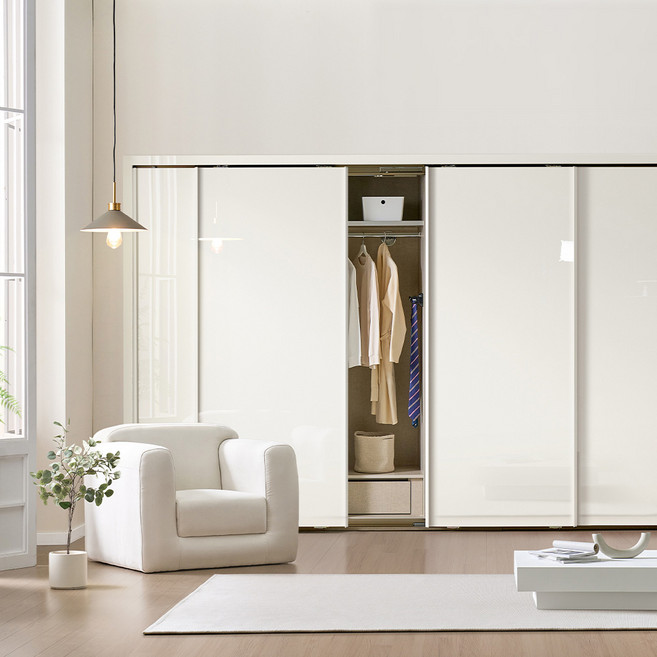 보루네오 글램 슬라이딩 붙박이장 하이그로시 240~390cm 10자 E0등급, 330cm, 크림화이트