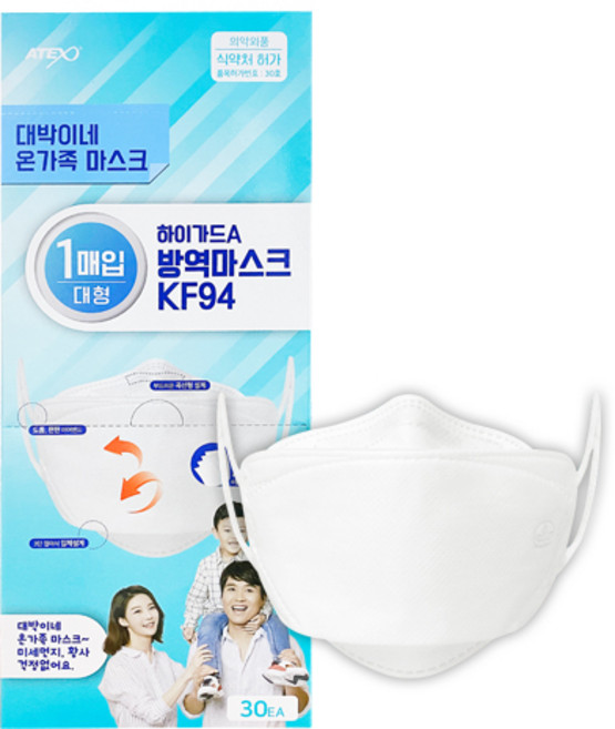 대박이네 하이가드 KF94 황사 방역 마스크 대형 - 화이트, 1개입, 1개