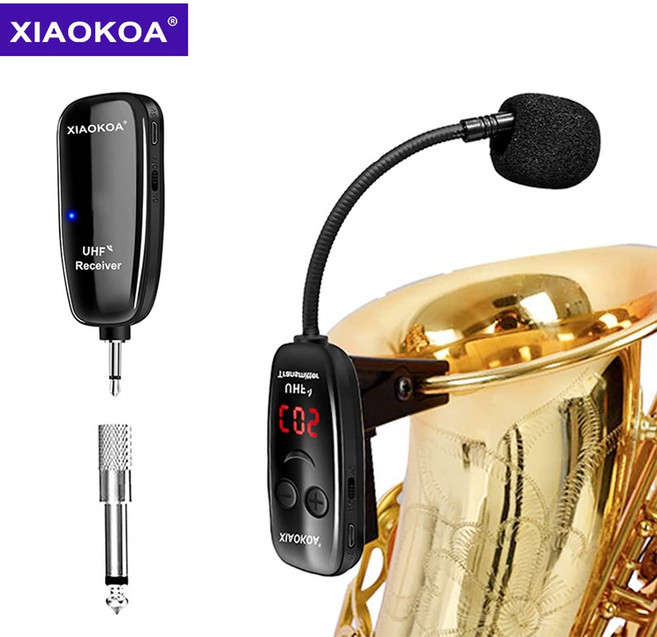 색소폰 무선 핀 마이크 XIAOKOA UHF 악기 수신기 송신기 160ft 범위 플러그 앤 플레이 트럼펫에, 1개