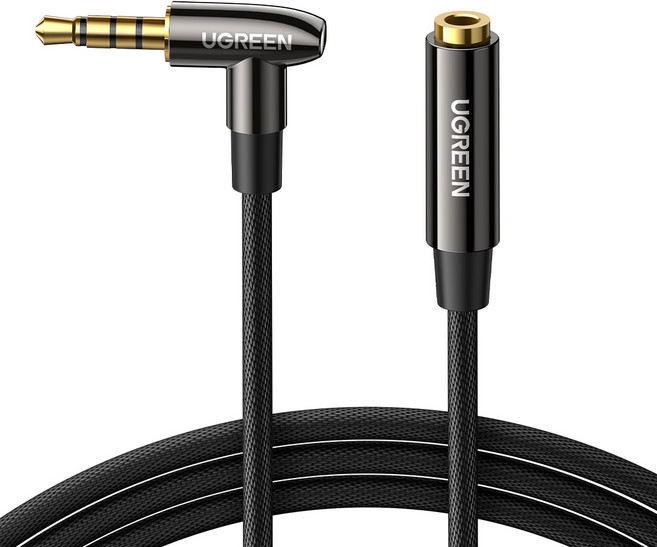 유그린 90도 4극 3.5mm 스테레오 M to F AUX 연장 케이블, 5m, 1개