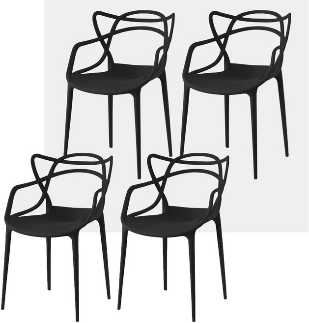 홈스퍼니처 로라 암체어 카페의자 플라스틱 의자, 블랙, 4개
