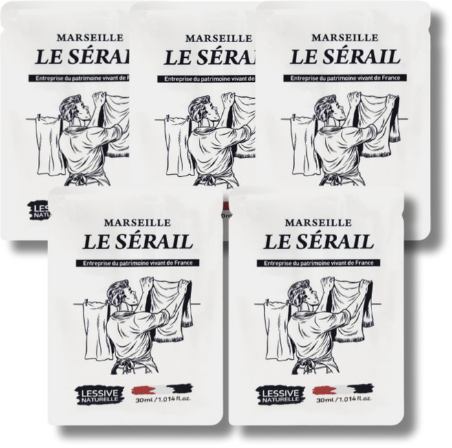 르세라이 마르세유 여행용 1회용 간편 세탁세제 패키지, 5개, 30ml