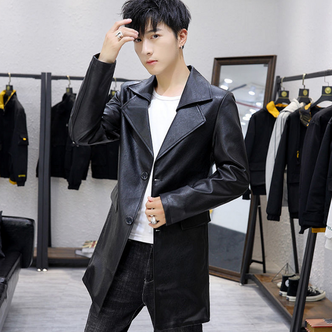 [Myshe]남자 패션 가죽 점퍼 롱 pu 자켓 Myshe qxz1205YCpu6