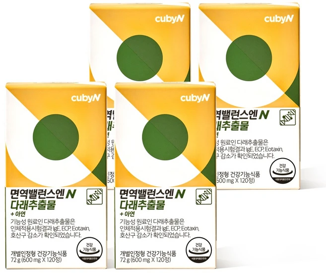 큐비앤 면역밸런스엔 다래추출물, 120정, 4개 - 쿠팡