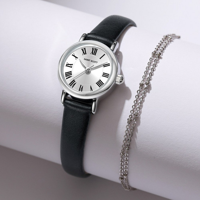 [시계+팔찌세트] 세인트스코트 클래식 써클레트 가죽시계+레이어드팔찌증정 ST1101+ 선물포장+쇼핑백증정
