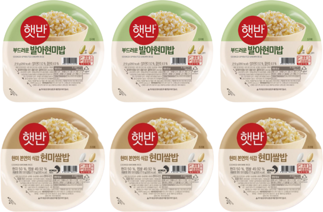 CJ 햇반 210g 건강한 식단관리 현미쌀밥 + 발아현미밥 반반 세트, 6개