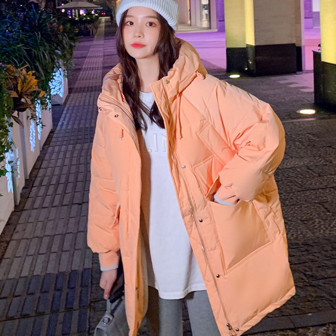 밀크오렌지 다운 패딩 여 겨울 중기장 잔키에 도톰한 패딩 한국판 패딩 코트