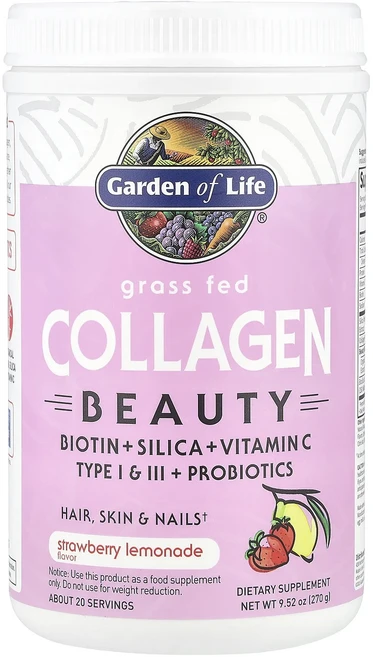몸관리하세요 겨울입니다 Garden of Life 목초 사육 콜라겐 뷰티 딸기 레모네이드 270g(9.52oz) 특별관리진행, GardenofLife목초사육콜라겐뷰티딸기레모네이드27, 270g, 1개