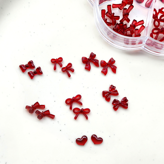 네일스토어 네일파츠 7종 세트-23 리본 하트 버건디 70개입, 1개, 버건디레드