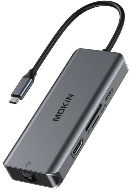 【擴展塢】MOKiN 8合1 USB-C HUB PD3.0/ 100W快充多功能集線器 商務旅遊必備 高效工作, 1個, 8合1 USB-C HUB 集線器, 黑