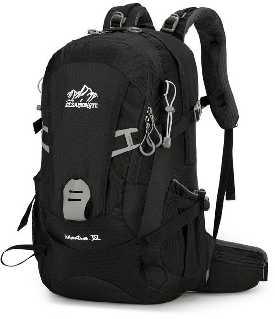 니이카아웃도어 등산배낭 하이킹 여행 대용량 수납 배낭 방수커버포함, 블랙