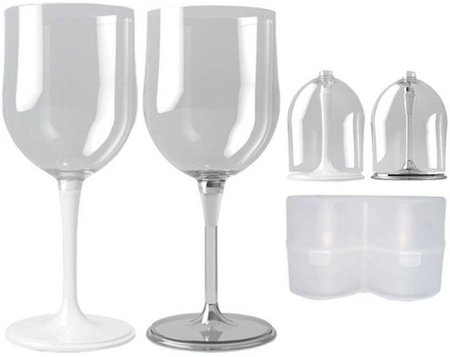 휴대용 커플 와인잔세트 안깨지는 캠핑 와인잔 컬러 받침 캐리어, 투명+화이트, 1세트, 340ml