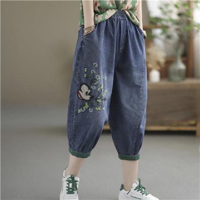 셀럽당 여자 바지 청바지 여름 7부 팬츠 와이드 자수 캐주얼 팬츠 S02207