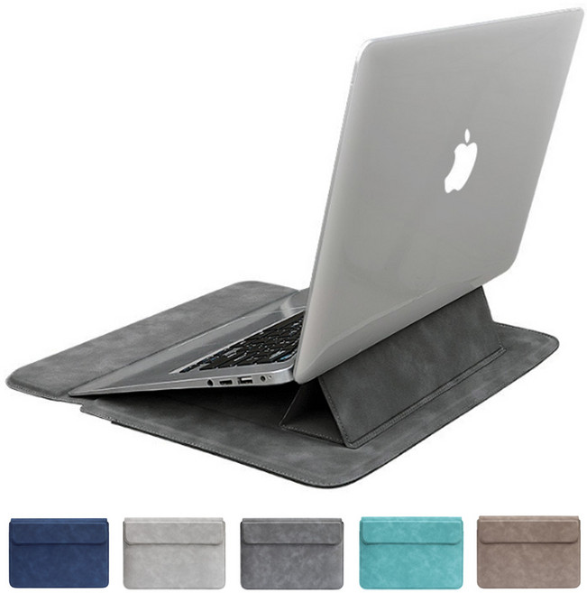 [구즈파크] 맥북 그램 삼성 갤럭시북 받침대 스탠드 겸용 가죽 파우치 13 15 15.6인치, 다크그레이, 1개