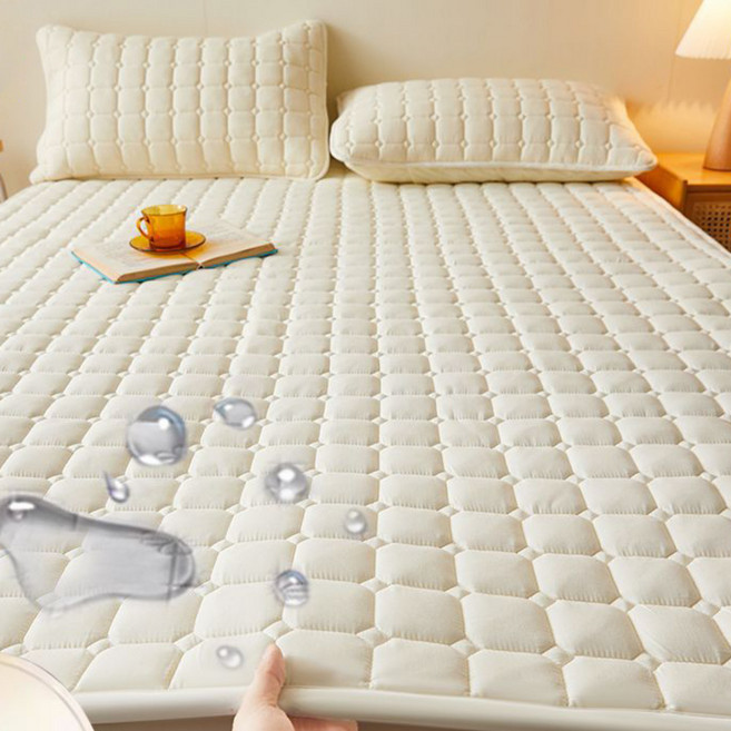 Uniquezon 사계절 침대 항균 방수패드 고정밴드형 누빔 매트리스, 화이트