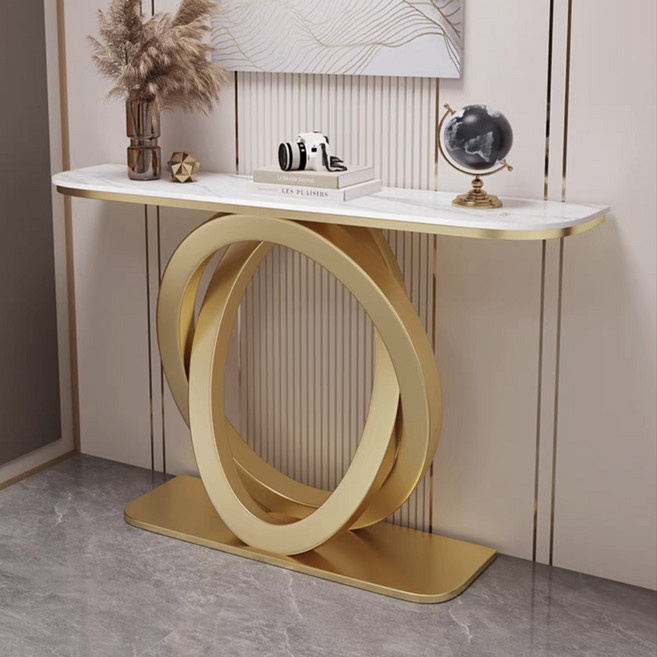 인테리어 슬림 콘솔테이블 현관 거실 복도용 대리석 철제 미니 콘솔서랍장 콘솔장식장, 1200, 금색+흰색