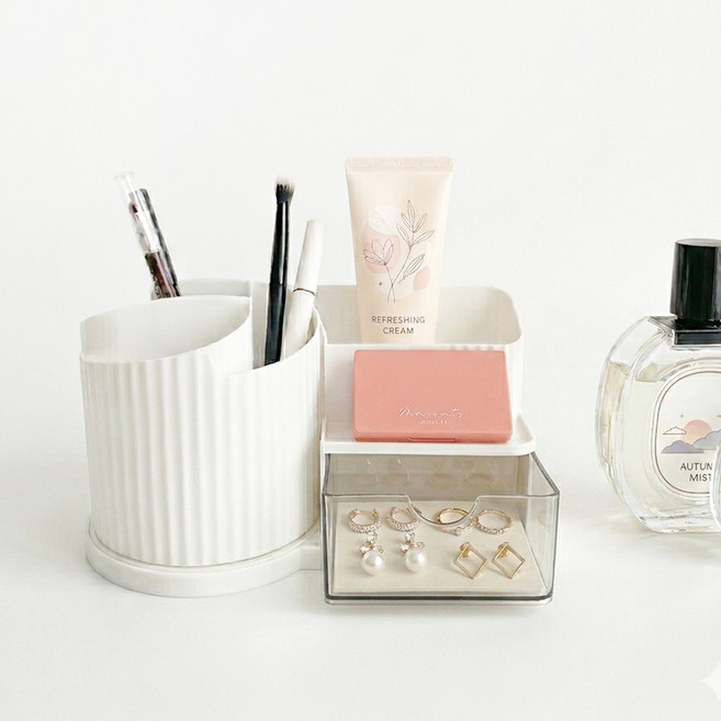 화장품정리함 360도 회전 브러쉬꽂이 섀도우수납함 머리끈보관함 악세서리 정리대, 스피니