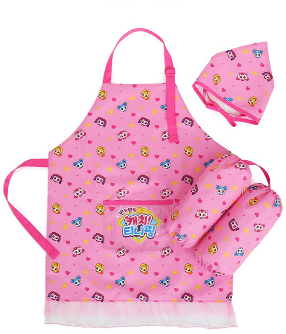 캐치티니핑 여아용 앞치마 + 매직 토시 + 두건 세트 PP061