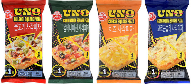 오뚜기 UNO 사각피자 4종 각 2개씩(콤비네이션+치즈+불고기+고르곤졸라), 1세트, 91g