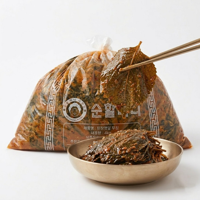 순할머니 전통 된장깻잎 무침 4kg 대용량 반찬 업소용 된장깻잎무침 절임 무침 반찬, 1개