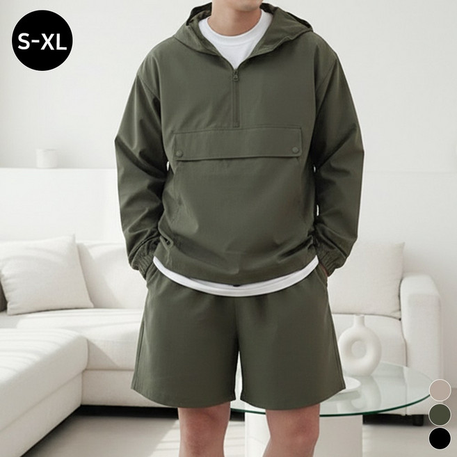 끌로이 남녀공용 아노락 후드반집업세트 반바지 밴딩팬츠 트레이닝복세트