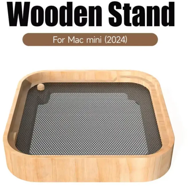 Mac Mini M4/m4 Pro 2024용 목재 데스크탑 스탠드 마운트 미끄럼 방지 높이 조절 브래킷 독 정리 액세서리, 01 Beechwood Stand