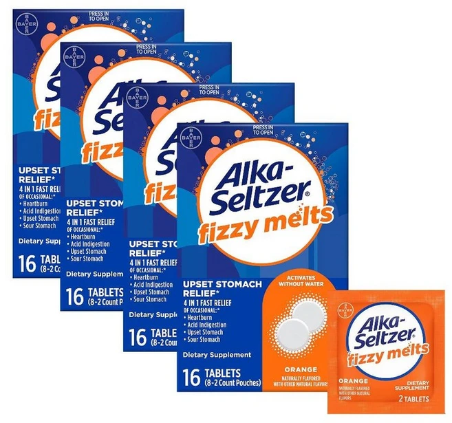 알카-셀처 휴대용 건강 보조 식품 속쓰림제산제 소화 불량 완화용 오렌지 맛 64개 - 쿠팡