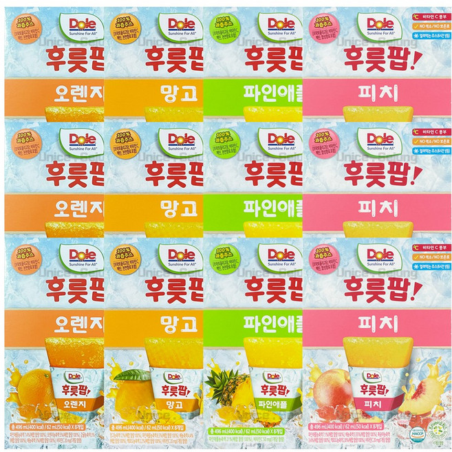 DOLE 돌후룻팝 4종혼합 96개입 (오렌지24개입 망고24개입 파인애플24개입 피치24개입), 62ml
