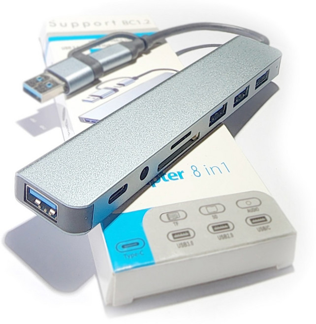 8 in 1 USB 멀티허브 도킹스테이션 SD/TF 3.5 AUX 오디오, 1개, gray
