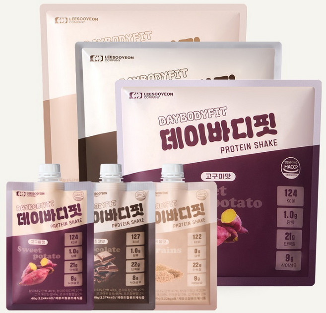 데이바디핏 (21팩특가)분리유청 단백질쉐이크 식사대용프로틴 파우더 초코맛 곡물맛 고구마맛 3종 세트, 45g, 3세트