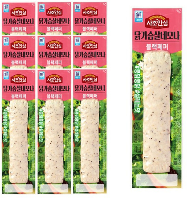 사조 안심 닭가슴살 네모나 블랙페퍼 80g x 10개 / 닭가슴살바, 1개, 800g