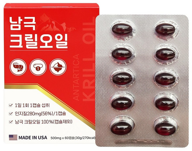 미국산 크릴 오일 100% 인지질, 1개, 60정